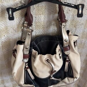 B. Makowsky Cream and Black Chic Shoulder Bag